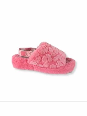 UGG Women's Fluff Yeah Slides Pink Floral Print Fuzzy Slipper Shoes
